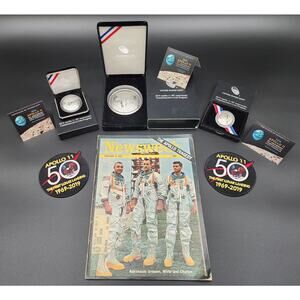 Apollo 11 Set 2019 50th Annv Coins 1969 Moon Stamps 1967 Newsweek & 50th Patches
